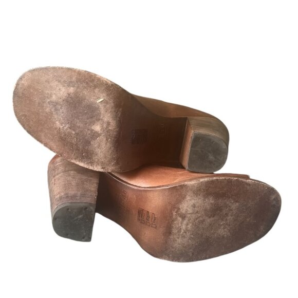 Bed Stu Onset Cognac Brown Leather Block Heel Booties Size 10 - Picture 13 of 13